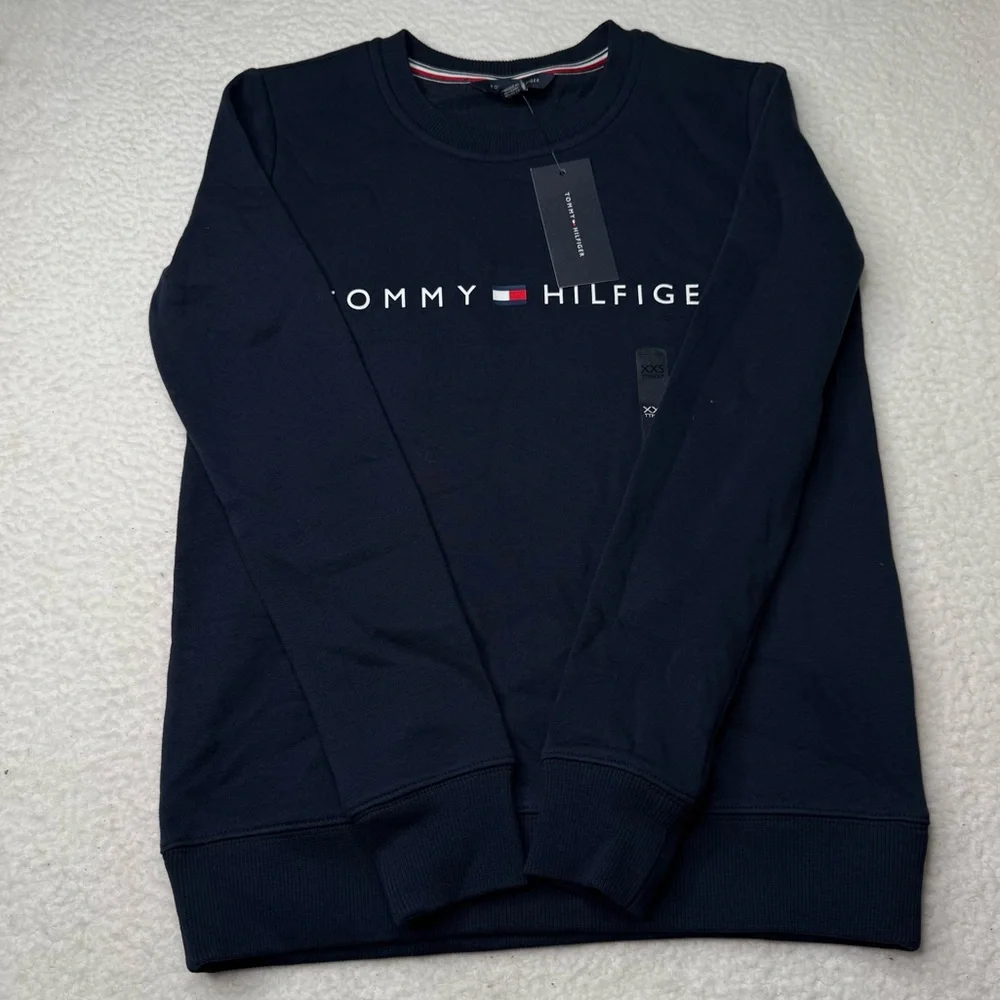 Tommy Hilfiger Women's Navy Blue Fleeced Pullover Crewneck Sz XXS Lounge NWT